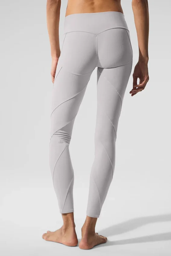Tvättade High-Waist Alosoft-Leggings med Sunray-mönster – Grey Sky Wash