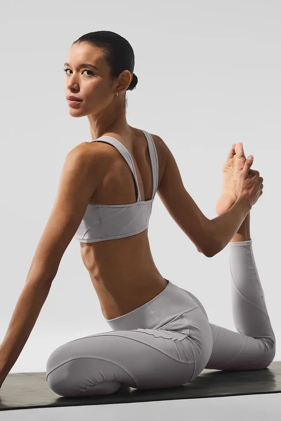 Tvättade High-Waist Alosoft-Leggings med Sunray-mönster – Grey Sky Wash