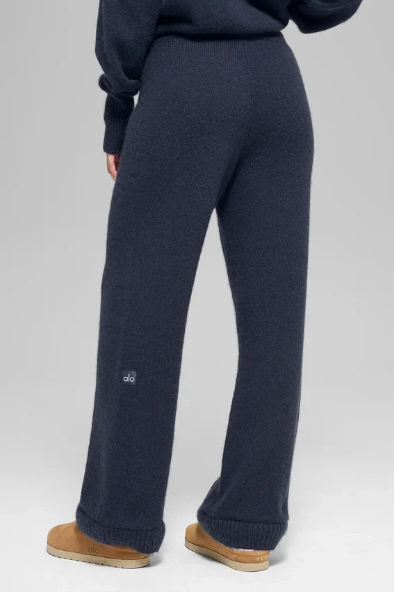 Ull- och kashmirbyxor med High-Waist och vida ben – New Class – marinblå