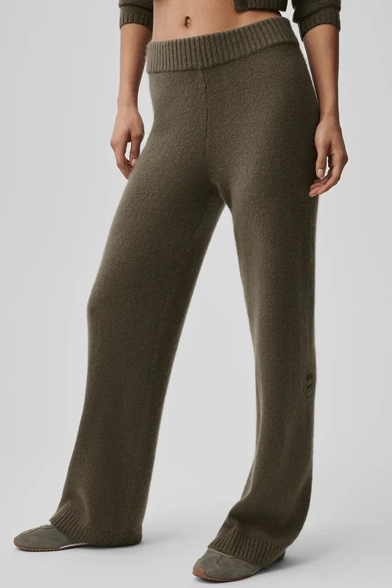 Ull- och kashmirbyxor med High-Waist och vida ben – Olive Tree