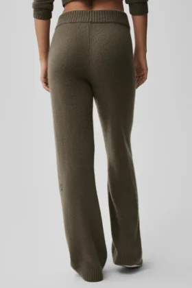 Ull- och kashmirbyxor med High-Waist och vida ben – Olive Tree