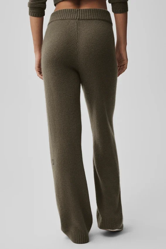 Ull- och kashmirbyxor med High-Waist och vida ben – Olive Tree