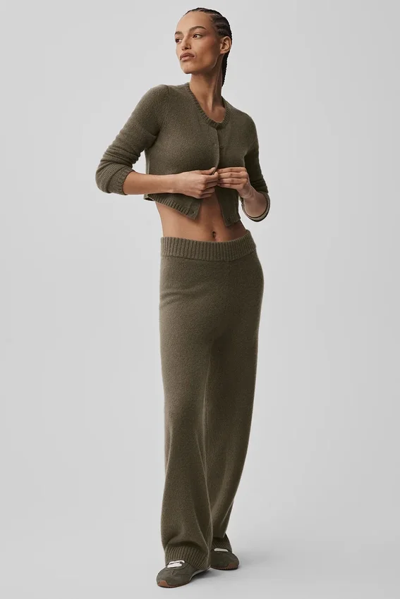 Ull- och kashmirbyxor med High-Waist och vida ben – Olive Tree