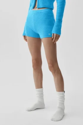 Ull- och kashmirshorts med ribbade detaljer – Noble – azurblå