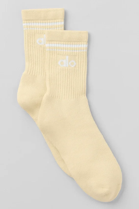 Unisex halvhög retro-strumpor – Candlelight Yellow/White