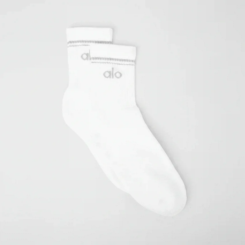 Unisex halvhög retro-strumpor – Vit/Titanium