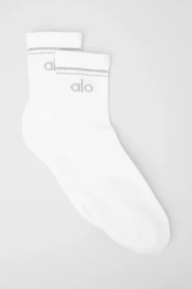 Unisex halvhög retro-strumpor – Vit/Titanium