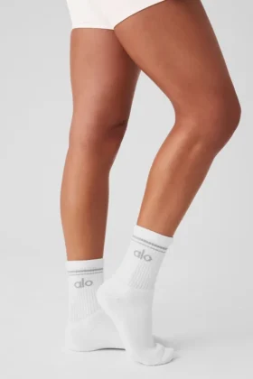 Unisex halvhög retro-strumpor – Vit/Titanium