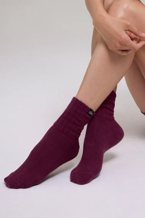 Unisex halvhög scrunch-strumpor – vinröd