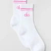 Unisex halvhög Throwback-strumpa – Vit/Paradisrosa