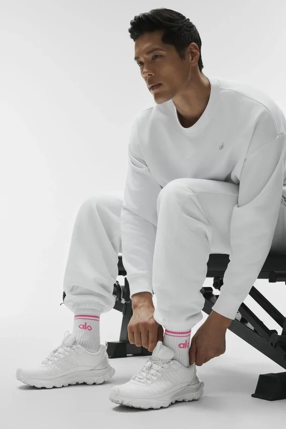 Unisex halvhög Throwback-strumpa – Vit/Paradisrosa
