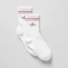 Unisex halvhög Throwback-strumpa – Vit/rosa vildros