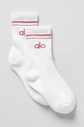 Unisex halvhög Throwback-strumpa – Vit/rosa vildros