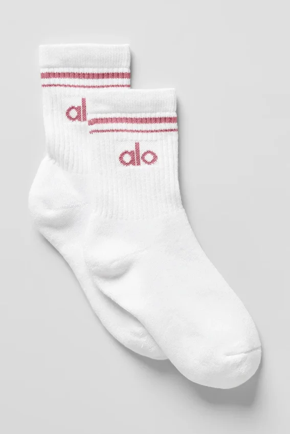 Unisex halvhög Throwback-strumpa – Vit/rosa vildros