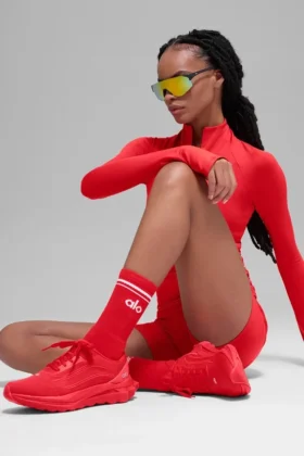 Unisex halvhög Throwback-strumpor – Bright Red/White