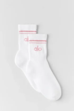 Unisex halvhög Throwback-strumpor – Vit/Vintage-rosa