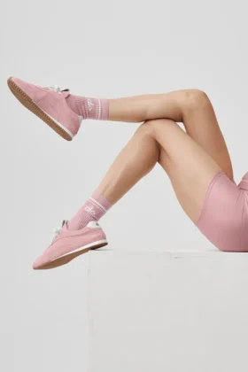 Unisex halvhöga Throwback-strumpor – Vintage rosa/vit