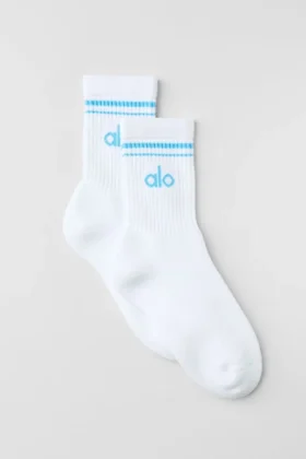 Unisex halvhöga Throwback-strumpor – Vit/Azurblå