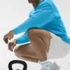 Unisex halvhöga Throwback-strumpor – Vit/Azurblå