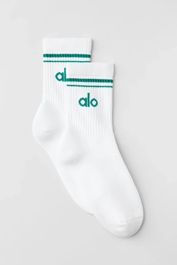 Unisex halvhöga Throwback-strumpor – Vit/Emerald Isle
