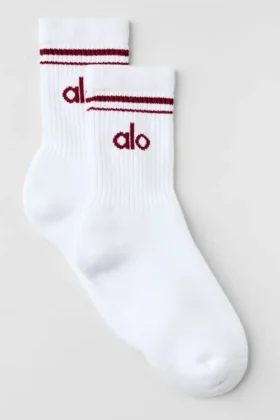 Unisex halvhöga Throwback-strumpor – Vit/Summer Romance Red