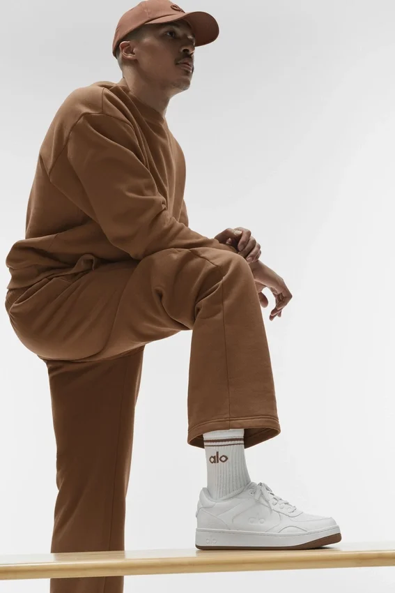 Unisex halvhöga Throwback-strumpor – Vit/Sun Kissed Brown
