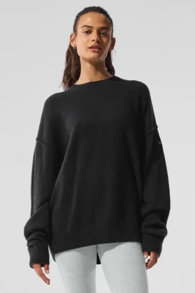 Unisex-stickat i ull och kashmir med rund hals – svart