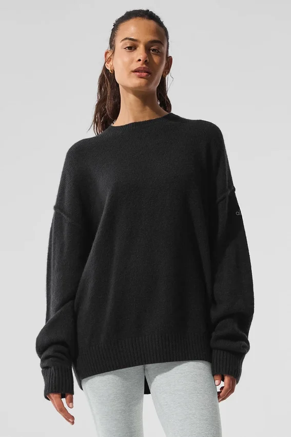 Unisex-stickat i ull och kashmir med rund hals – svart