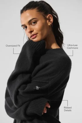 Unisex-stickat i ull och kashmir med rund hals – svart