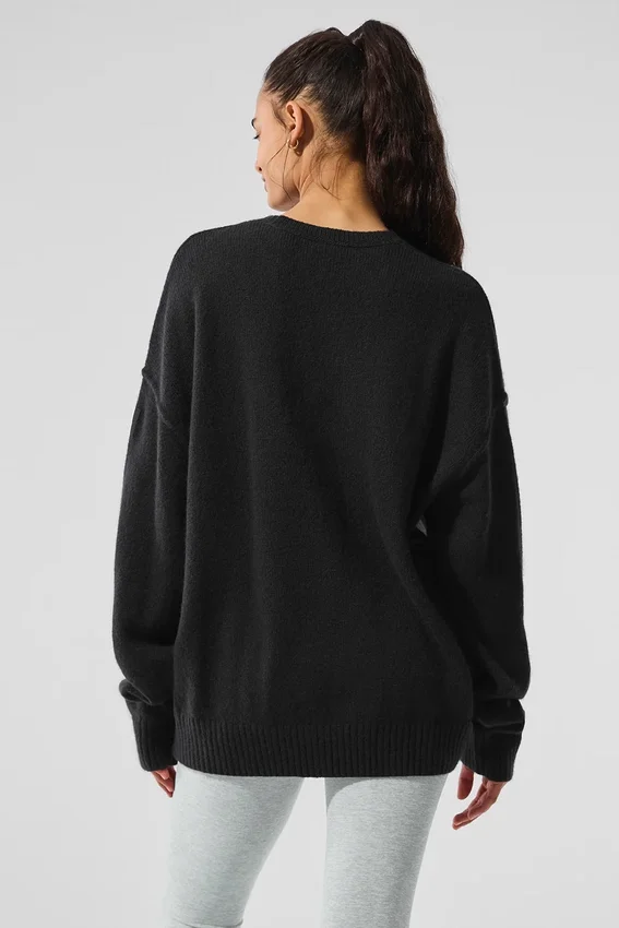 Unisex-stickat i ull och kashmir med rund hals – svart