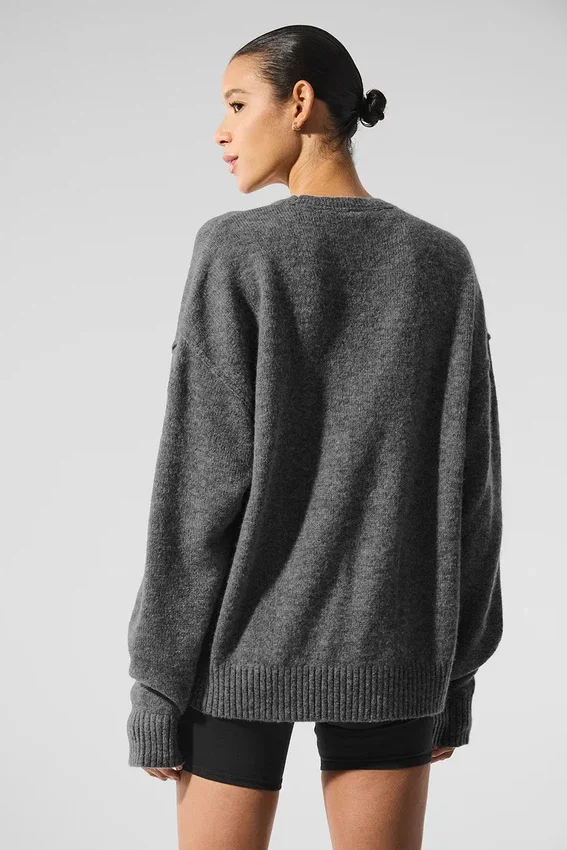 Unisex-stickat i ull och kashmir, New Class, rund hals – platinagrå