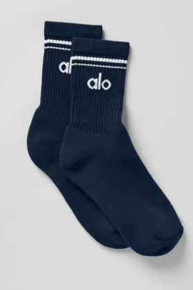 Unisex-strumpor i halvhög modell i retro-stil – marinblå/vit