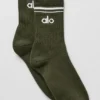 Unisex-strumpor i halvhög modell i retro-stil – olivgrön/vit