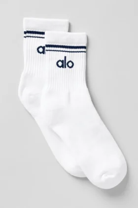 Unisex-strumpor i halvhög modell i retro-stil – Vit/Marinblå