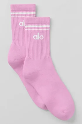 Unisex-strumpor i halvhög modell i retrostil – Candy Heart-rosa/vit