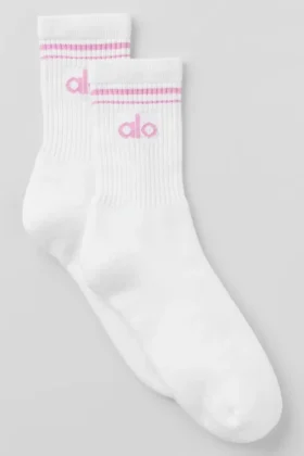 Unisex-strumpor i halvhög modell i retrostil – Vit/Candy Heart-rosa