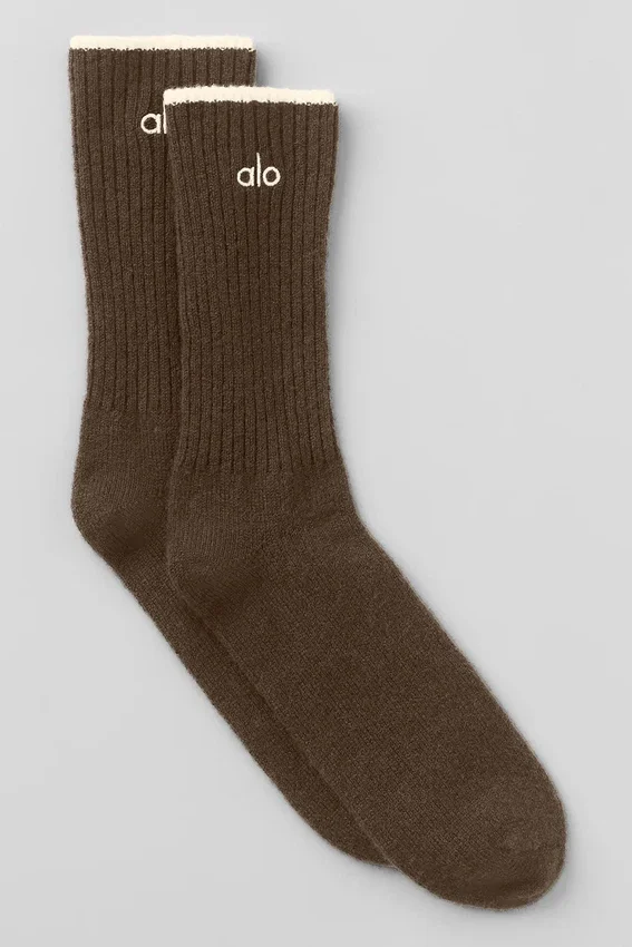Unisex-strumpor i ull och kashmir med lätt frostad yta – Espresso Heather/Ivory