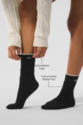 Unisex-strumpor i ull och kashmir med lätt frostad yta – svart/elfenben