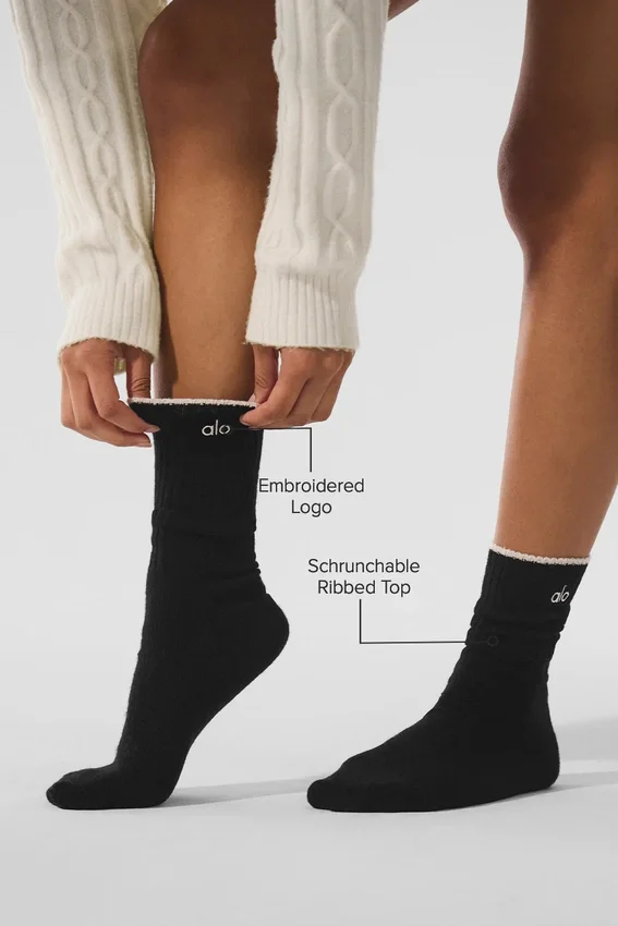 Unisex-strumpor i ull och kashmir med lätt frostad yta – svart/elfenben