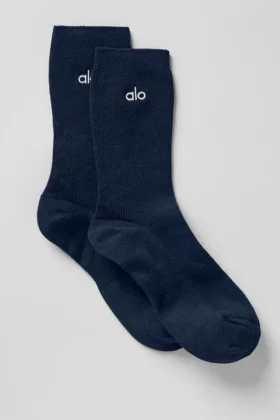 Unisex-strumpor med halvhög skaft och diskret design – marinblå