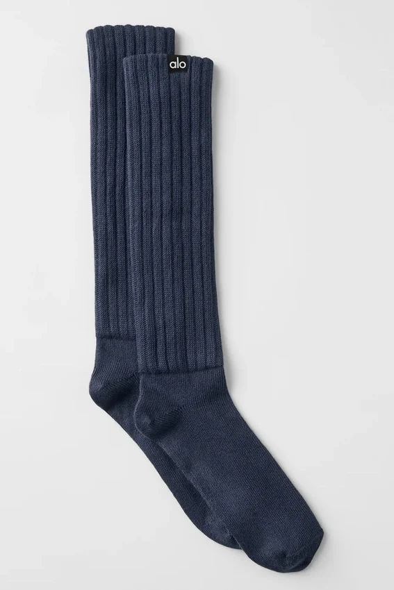Unisex-strumpor med rynkad kant – marinblå