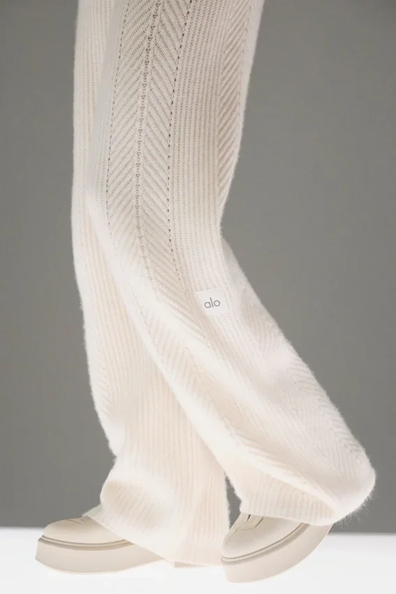 Winter Magic-byxor i kashmir med vida ben – Ivory