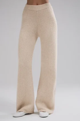 Winter Magic Cashmere Wide Leg Byxor – Birch Heather