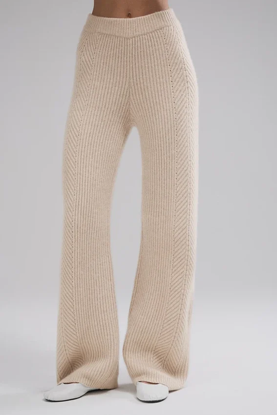 Winter Magic Cashmere Wide Leg Byxor – Birch Heather