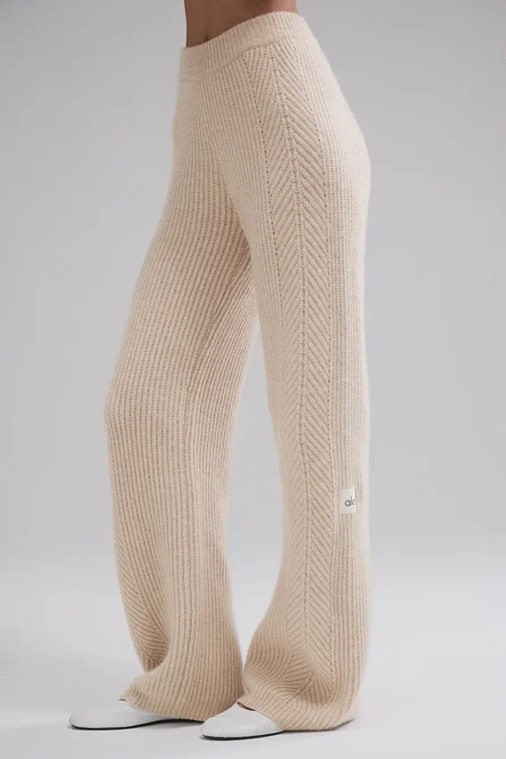Winter Magic Cashmere Wide Leg Byxor – Birch Heather