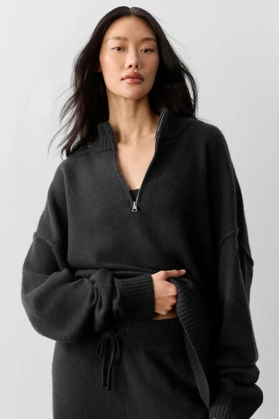 Wool Cashmere New Class 1/4 Zip-tröja – Svart