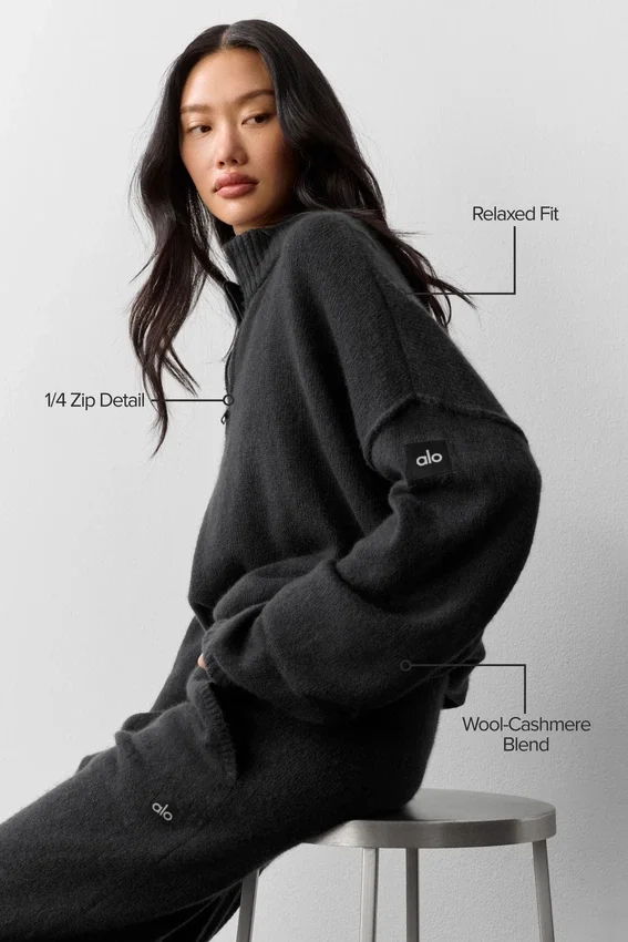 Wool Cashmere New Class 1/4 Zip-tröja – Svart