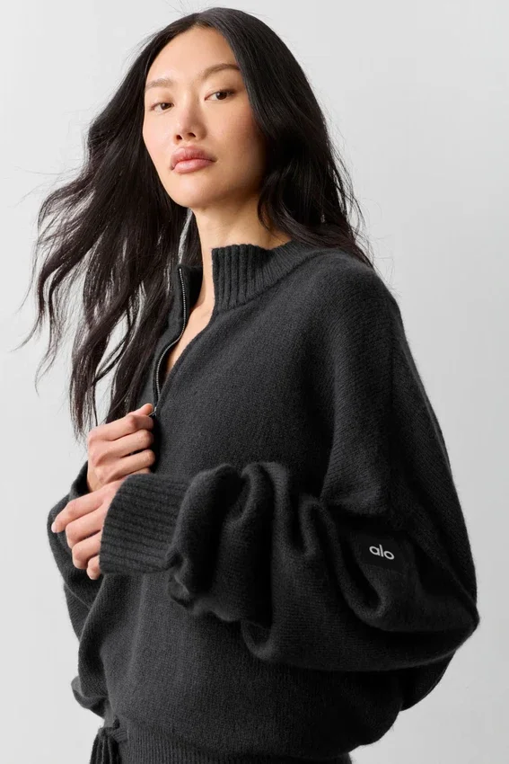 Wool Cashmere New Class 1/4 Zip-tröja – Svart