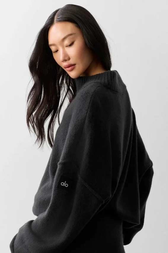 Wool Cashmere New Class 1/4 Zip-tröja – Svart
