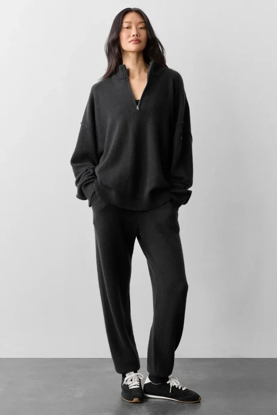 Wool Cashmere New Class 1/4 Zip-tröja – Svart